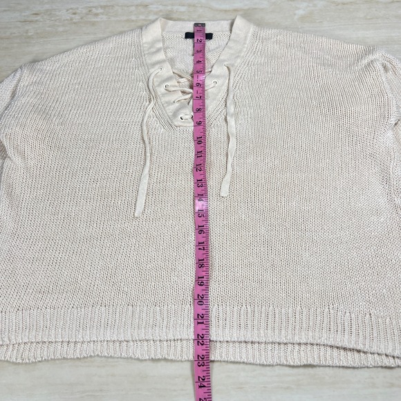 J Crew Lace Up V Neck Knit Sweater Cream Beige Size L - Picture 7 of 11